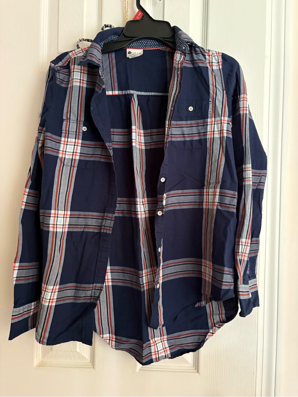 STYLUS Navy Plaid Button-Down Shirt with Red and White Stripes